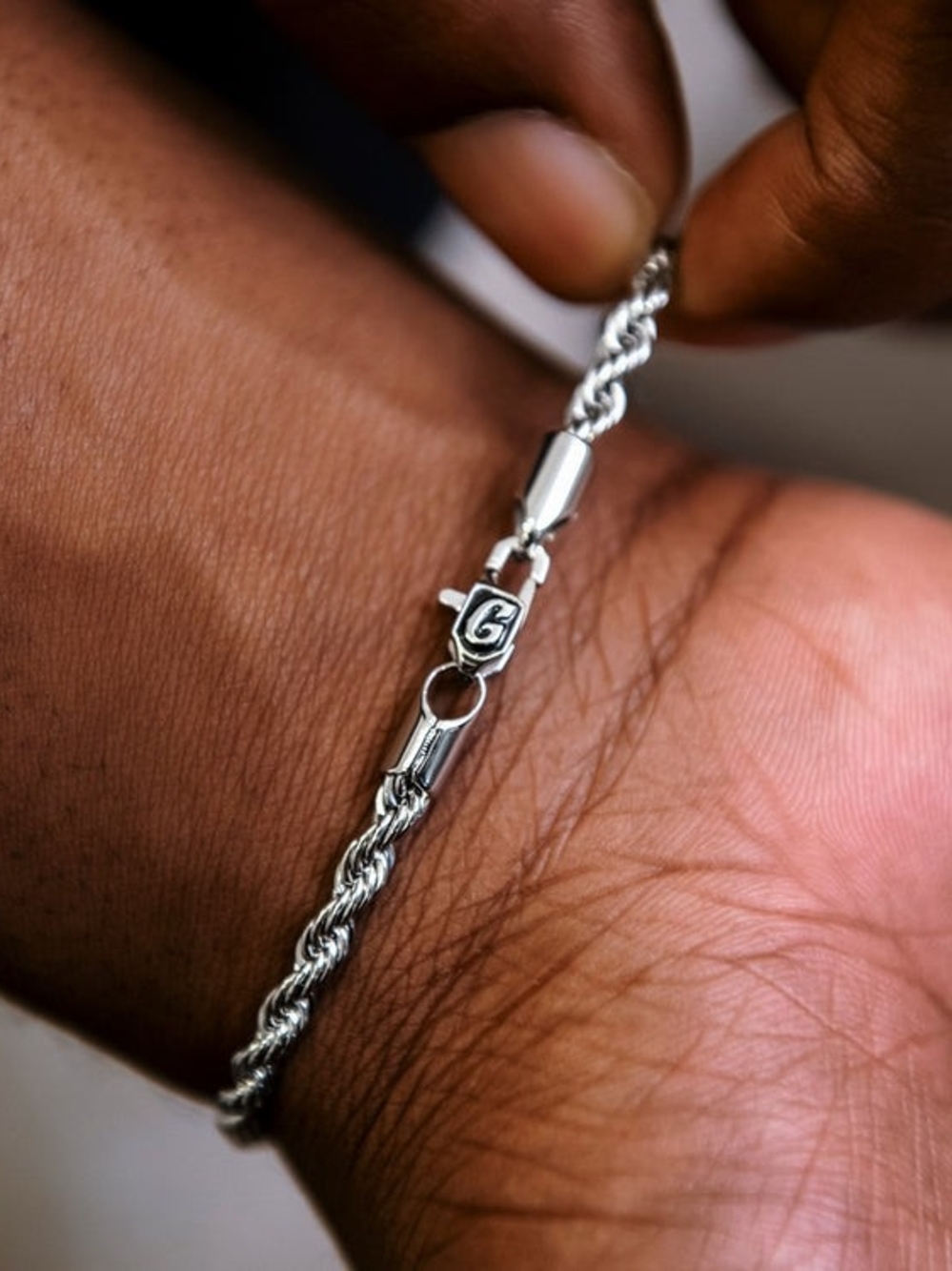GLD Rope Chain Bracelet White Gold 7" Brand New
